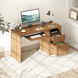Neeru 55Inch Fluted Executive Desk with Fingerprint Lock, Modern Computer